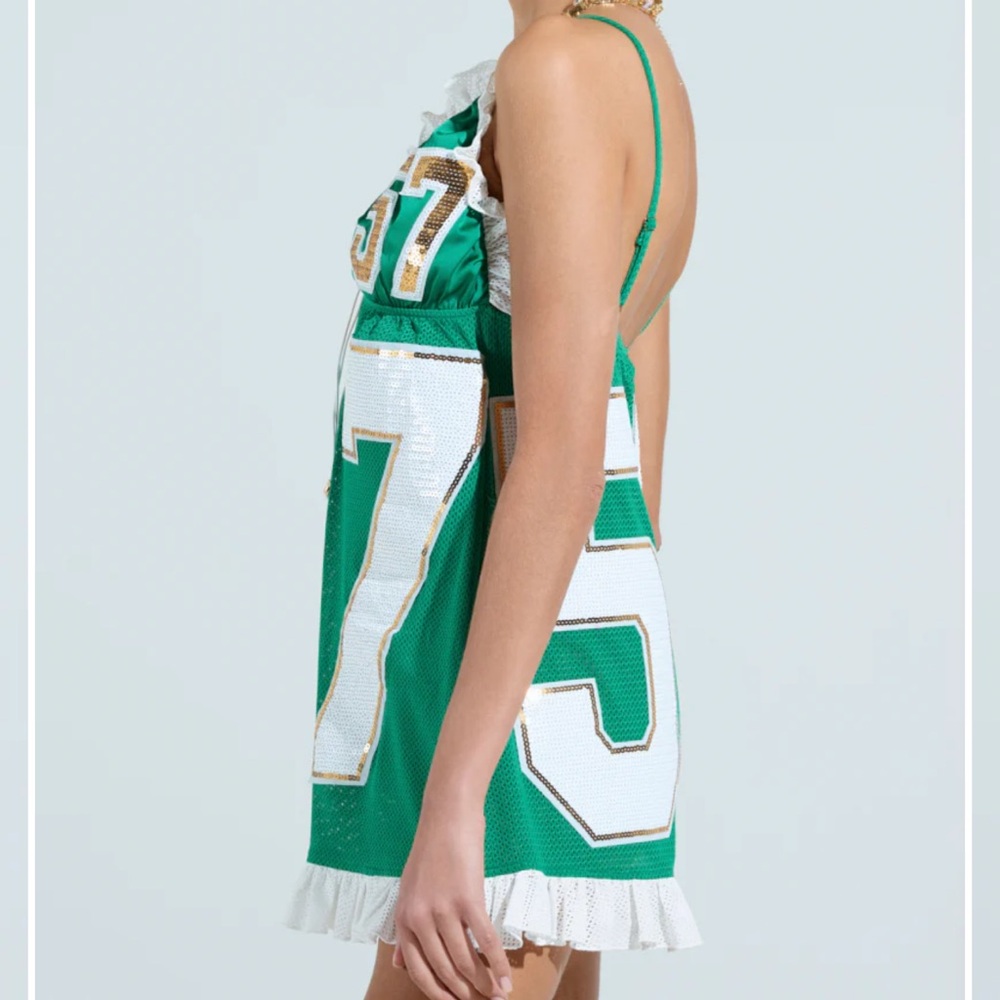 TOUCHDOWN SEQUIN JERSEY DRESS IN GREEN - Picture 2 of 6